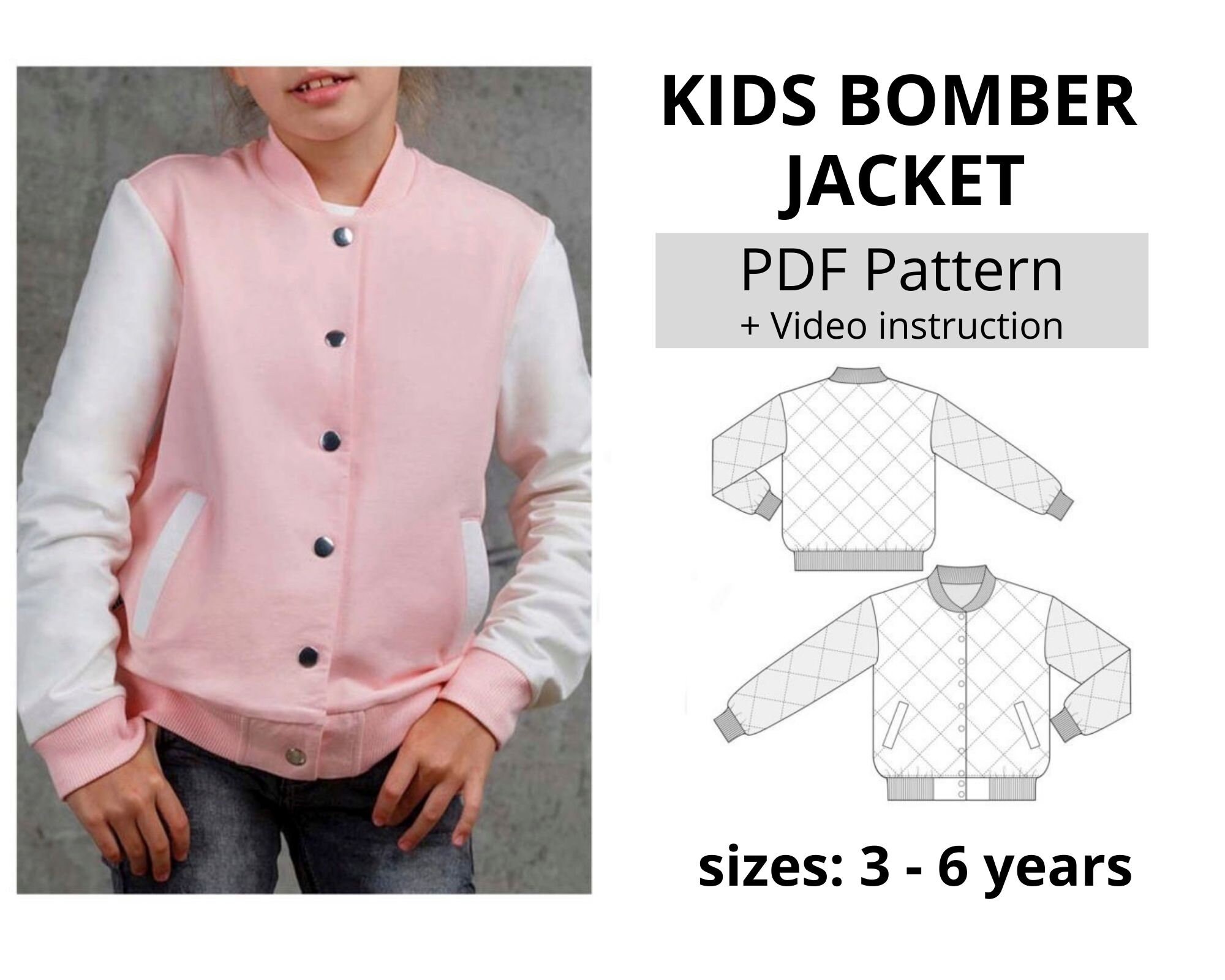 Children's Bomber Jacket PDF Sewing Pattern Size 3 yrs to Etsy