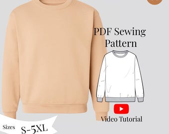 Patrón de costura de sudadera en PDF (tallas S-5XL) – Sudadera unisex, tutorial en vídeo