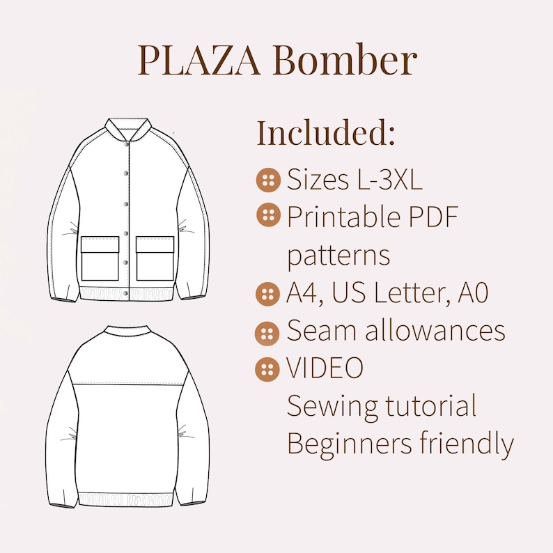Bomber Jacket Sewing Pattern: Women's Sizes L-3XL (PDF Pattern + Video ...