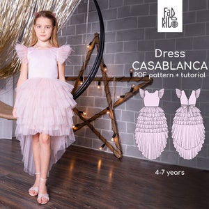 Kids Party dress Sewing Pattern PDF, Girls dress pattern, Video instruction, Kids dress pattern Sizes 4 -7 years (104-122 cm)