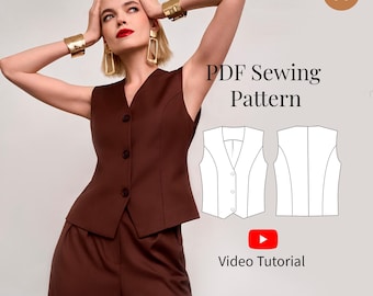 Waistcoat Sewing Pattern/ Classic Vest PDF Pattern/ Sizes XXS-3XL/ EU 34-48/ Trendy vest pattern printable A4, Letter, A0/Beginners friendly