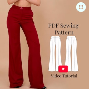 Flared Suit Pants Sewing Pattern XXS-3XL (PDF Pattern+Video Tutorial)