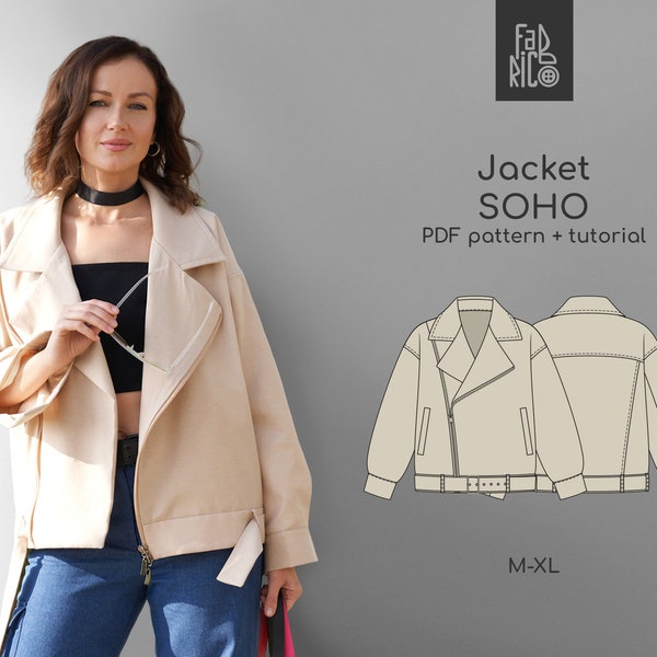 Patrón de costura de chaqueta motera para mujer tallas M - XL/ Patrón de chaqueta vaquera EU 40-44/ Patrón de chaqueta con cremallera/ Chaqueta corta/ Patrón de chaqueta de mujer