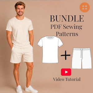 Men T-Shirt Shorts Sewing Pattern Bundle | Sizes M-3XL | PDF + Video Tutorial