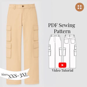 Patrón de costura para pantalones cargo con cremallera para mujer, tallas XXS-3XL (Patrón en PDF + Videotutorial)