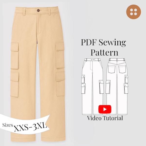 Women's Zippered Cargo Pants Sewing Pattern Sizes XXS-3XL (PDF Pattern + Video Tutorial)