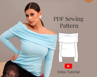 Off-Shoulder Top PDF Sewing Pattern + Video Tutorial/ Sizes XXS-3XL
