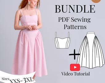 Vintage Inspired Corset Top & Midi Skirt Sewing Bundle XXS-3XL (PDF Pattern + Video Tutorial)