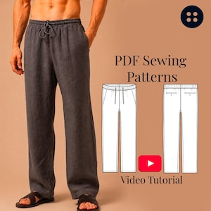 Patrón de costura en PDF para pantalones de lino de hombre + videotutorial / Tallas S-5XL