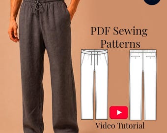 Men Linen Trousers PDF Sewing Pattern + Video Tutorial/ Sizes S-5XL