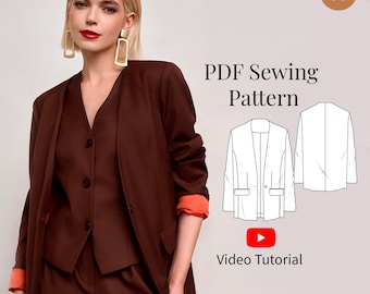 Molde de Blazer Sem Gola XXS-3XL: Jaqueta Feminina (Molde em PDF + Tutorial em Vídeo)