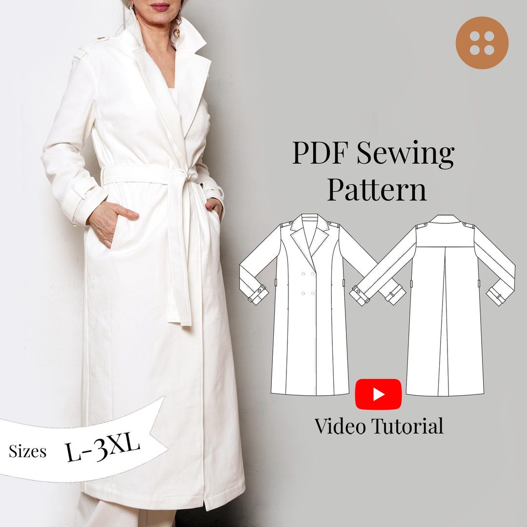 Trench Coat PDF Sewing Pattern + Video Tutorial/ Sizes L-3XL - Etsy