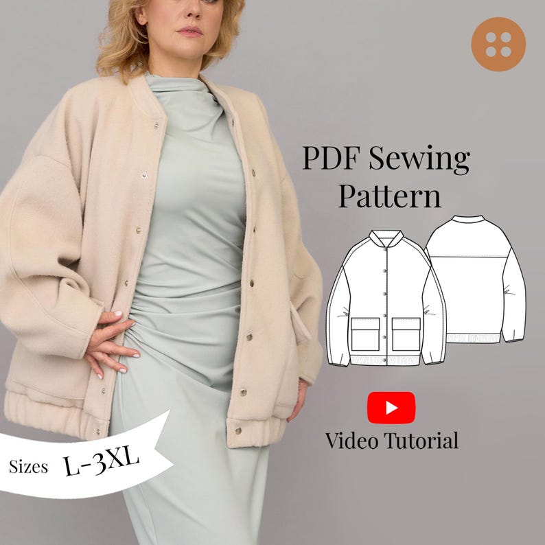 Bomber Jacket Sewing Pattern: Women's Sizes L-3XL (PDF Pattern + Video ...