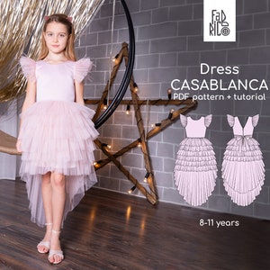 Pretty girls Dress Pattern, prom girl tulle dress pattern, fairy dress Girl pattern, pink tulle dress pattern, Sizes 8-11 years (128-146 cm)