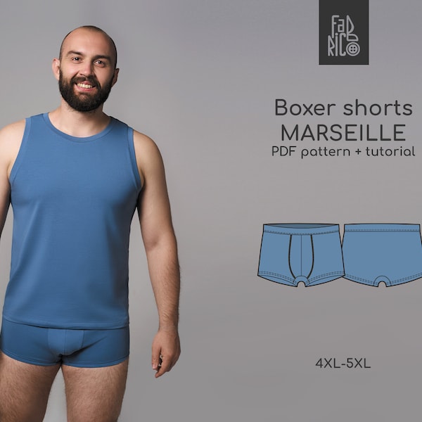 Men's Boxer Briefs PDF Sewing Pattern - Extra Comfortable Sizes 4XL & 5XL/ Underpants sewing patterns/ Mens underwear digital sewing pattern