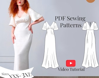 Greek Goddess Dress Sewing Pattern: Draped Maxi, XXS-3XL (PDF Pattern + Video Tutorial)