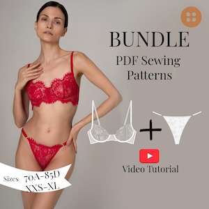 Lingerie Sewing Pattern Bundle | Lace Bra & Panties PDF Pattern | EU Sizes 70A–85D (32A–38D)| DIY Underwear Set Pattern with Video Tutorial