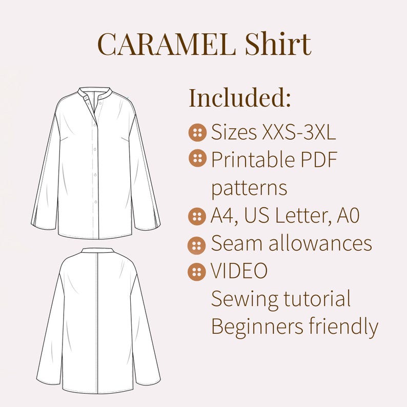Women’s Linen Shirt PDF Sewing Pattern | Sizes XXS–3XL | Digital Download + Video Sewing Tutorial

Sew your own effortlessly chic linen shirt with this beginner-friendly PDF sewing pattern for women. Designed for comfort and elegance, this shirt features a relaxed silhouette, perfect for warm-weather layering or year-round wear.