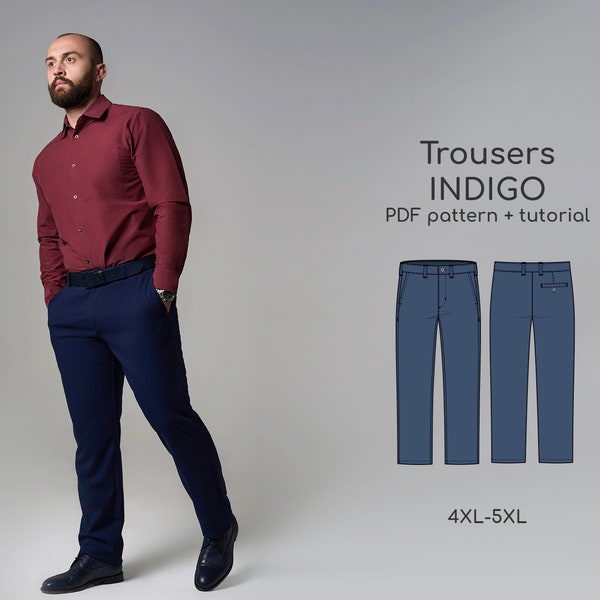 Men's Pants PDF Sewing Pattern Sizes 4XL-5XL/ Chino Pants digital pattern/ Men trousers PDF sewing pattern/ Regular men's trousers