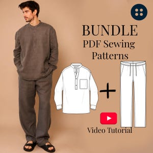 Kit de Costura para Camisa e Calça de Linho Masculina (Molde em PDF + Tutorial em Vídeo)