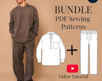 Men Linen Shirt & Pants Sewing Pattern Bundle (PDF Pattern+Video Tutorial)