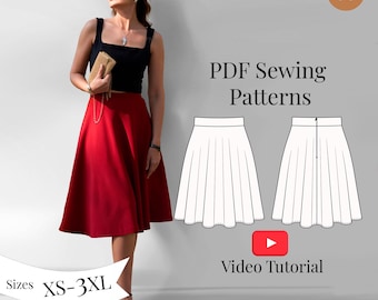 Half Circle Skirt Sewing Pattern XS-3XL: Midi, Mini, Maxi Lengths (PDF Pattern + Video Tutorial)
