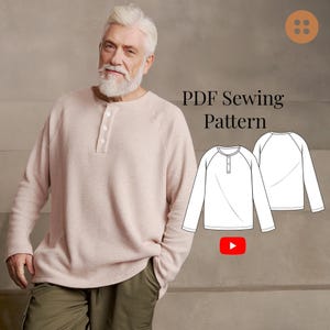 May include: PDF Sewing Pattern for a long-sleeved shirt with a button placket. The pattern includes a front and back view of the shirt.