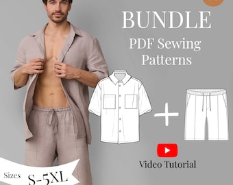 Men Bundle Sewing Pattern + Video Tutorial: Beginner Friendly Sizes S-5XL