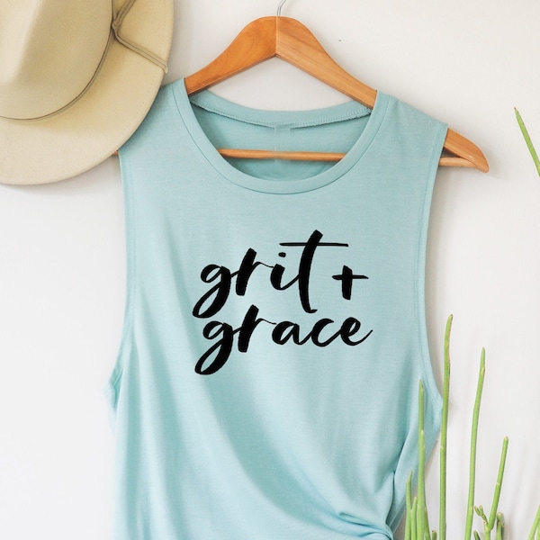 Fitness Tank. Grit and Grace. Workout Tank. Running Tank. Grace and Grit. Goals Grace. Grace Tank Top. Christian Fitness.