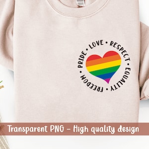 プライド フレーズ PNG 昇華用 透明 印刷可能 デジタル ダウンロード レインボー レトロ Lgbt プライド 尊重 インクルージョン 自由 平等