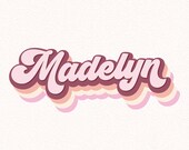 Logo retro Png Nombre Texto diseño Groovy logotipo de pequeña empresa pastel rosa coqueta personalizado profesional vintage