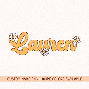 Benutzerdefinierter Name Png Logo Text Blumen Retro Hippie Floral PNG-Dateien für Sublimation Digitaler Download Druckbares Design