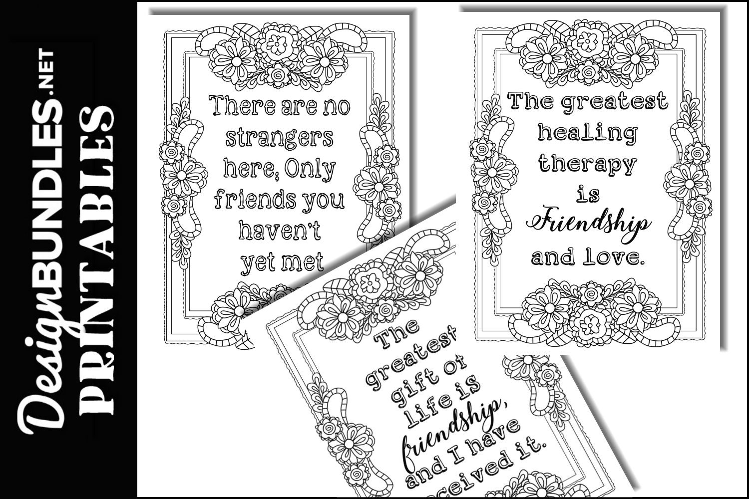 3 FRIENDSHIP Adult Coloring Pages Relaxation Therapy With A Sweet Heart ...