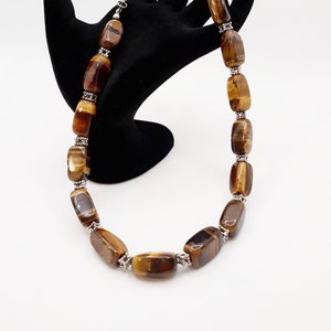 Beautiful Tiger's Eye Necklace With Matching Earrings, Silver-Tone, 19 1/2" Adjustable Length, Earrings 1 3/4", Rich Brown Gold Colors