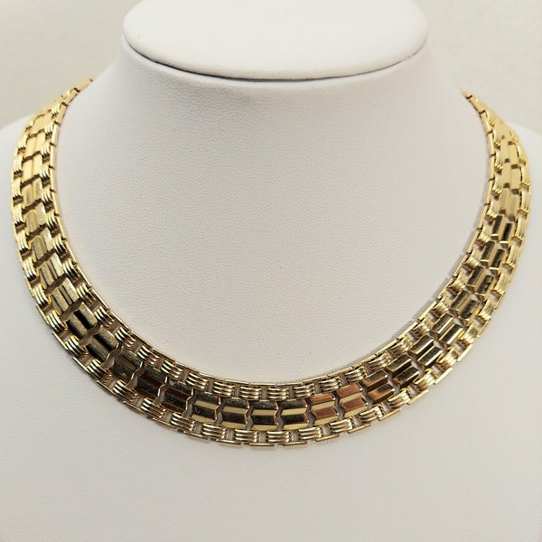 Gorgeous! Vintage Sarah Coventry Textured Reversible Choker Necklace, Gold-Tone, 15 1/4" Long, Snap Closure, 'Like New' Condition