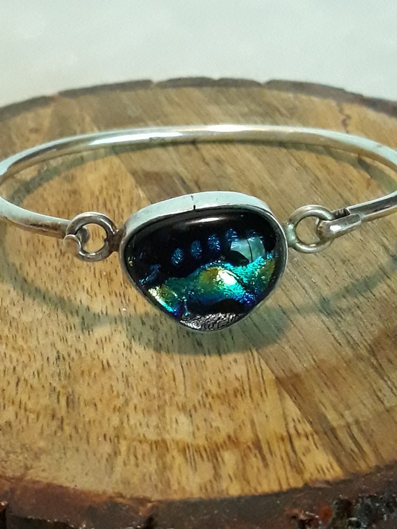 925 Sterling Silver Dichroic Glass Hinged Bracele… - image 2