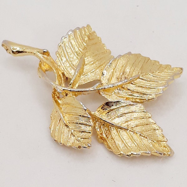 Vintage Signed DuBarry Leaf Cluster Brooch/Pin, Gold-Tone, Textured, 2 1/4" X 1 1/2", Like New Condition, Mid-Century Elegance
