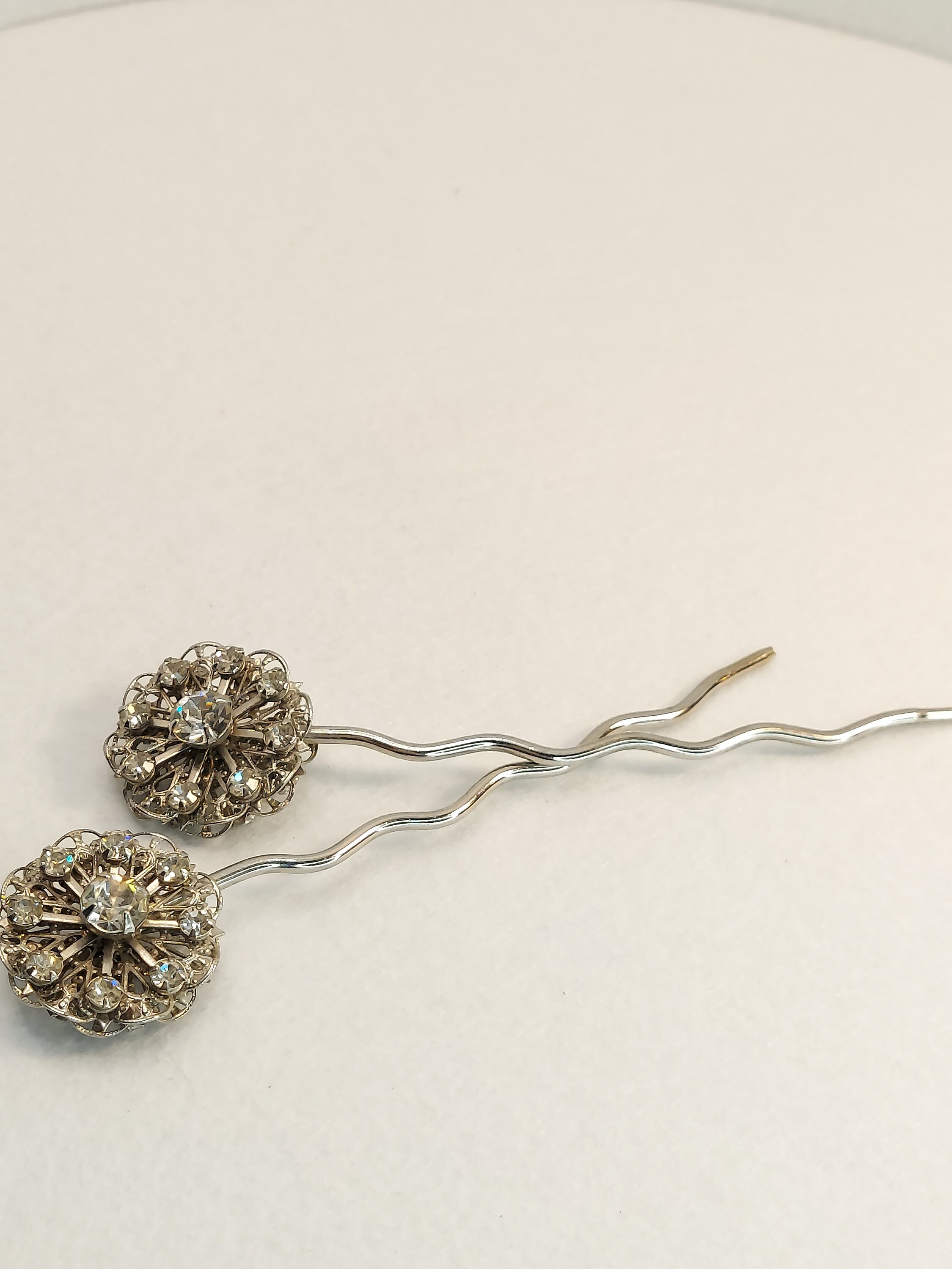 Vintage Pair of Rhinestone Flower Two-sided Hair Sticks/bun  display picture 2