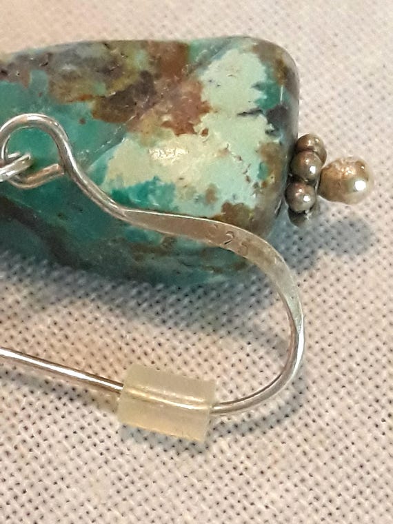 Sterling Silver Rustic Turquoise Dangle Drop Earr… - image 5
