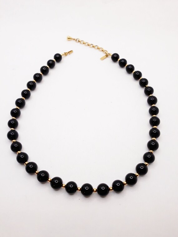 Vintage 1960s Monet Black and Gold Beaded Necklac… - image 8