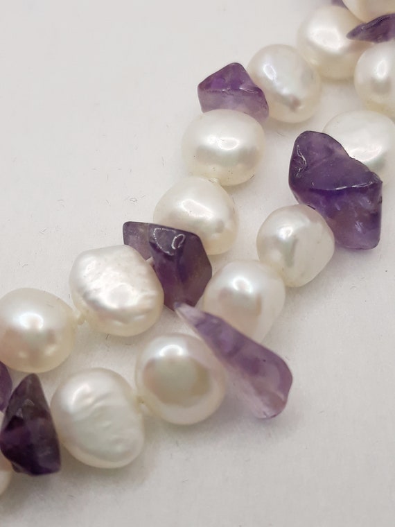 Collier Perles D'eau Douce Et Améthyste - Longueur 17 Pouces (43cm) - Occasion Porté - Fait Main