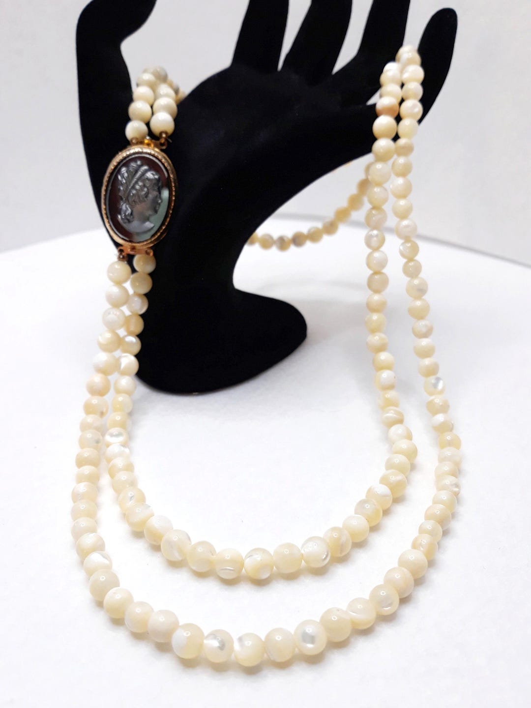 Vintage Double Strand Mother of Pearl Beaded Necklace With Detachable ...