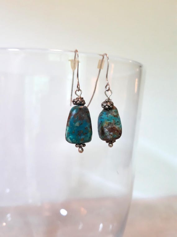 Sterling Silver Rustic Turquoise Dangle Drop Earr… - image 6