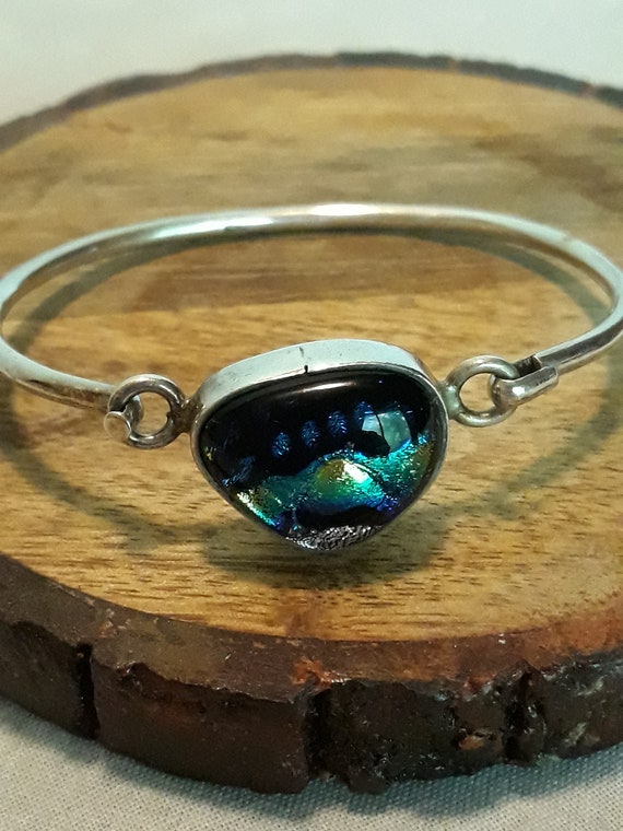 925 Sterling Silver Dichroic Glass Hinged Bracele… - image 3
