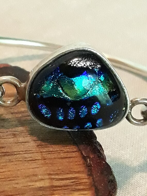 925 Sterling Silver Dichroic Glass Hinged Bracele… - image 5