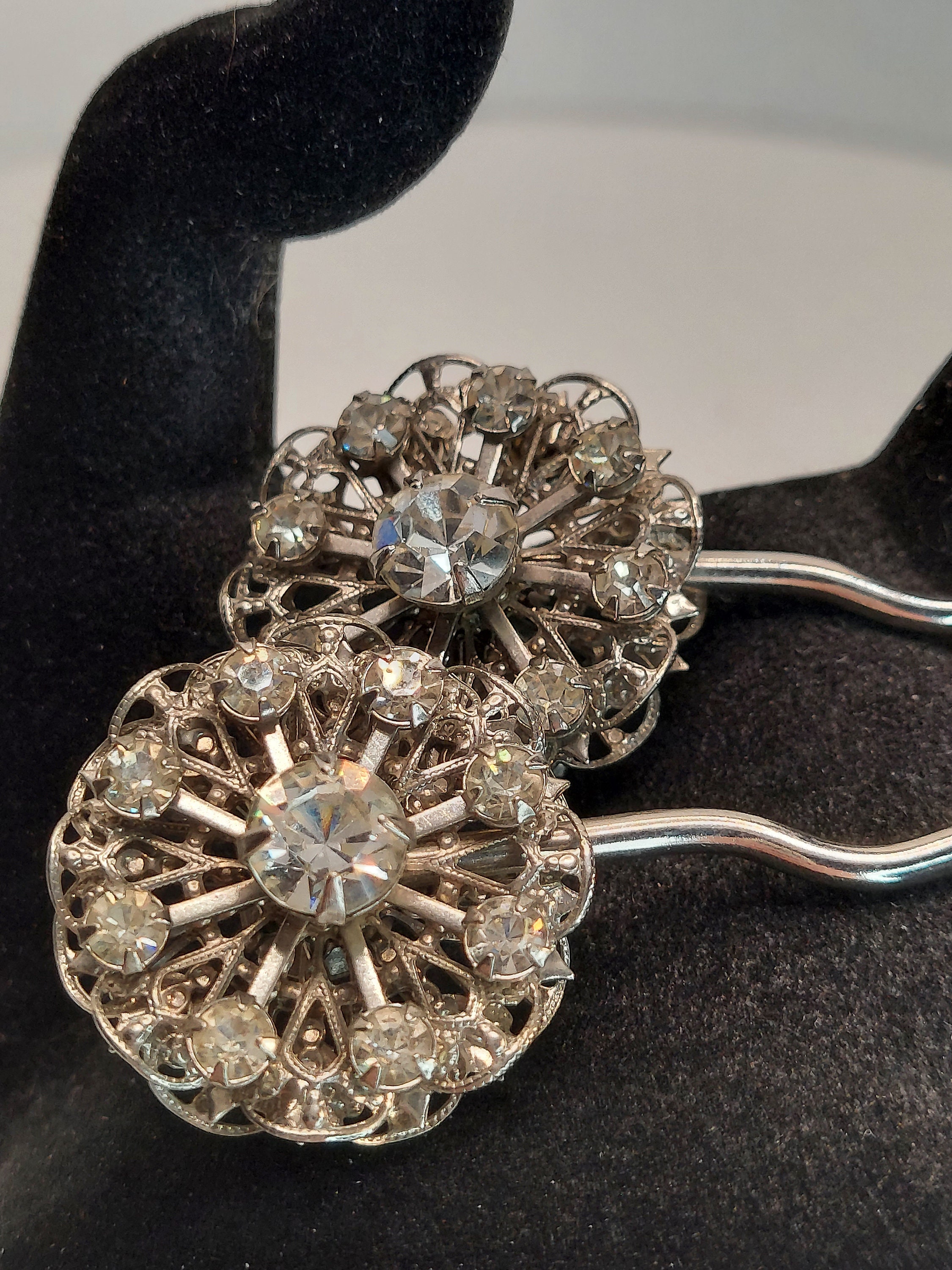 Vintage Pair of Rhinestone Flower Two-sided Hair Sticks/bun  display picture 3
