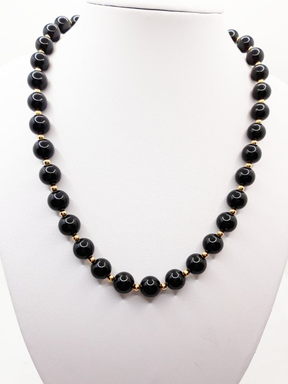 Vintage 1960s Monet Black and Gold Beaded Necklac… - image 1