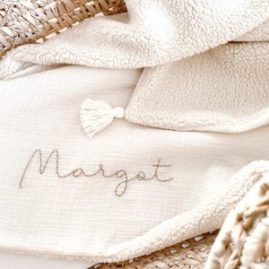 Personalized baby blanket with name - double cotton gauze and oeko-tex sherpa - handmade birth blanket - baby girl or boy gift