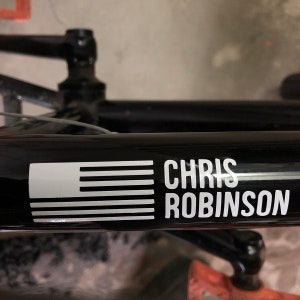 Bike Name Decal Custom Sticker with American Flag | Bicycle Frame Decal