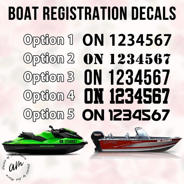 Boat License Registration Number Decals - Jet Ski or Boat 3" high Registration Decal